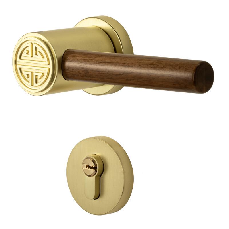 内新中式胡桃木门锁卧家用通吸用复古室磁静音房门室锁木门门把手