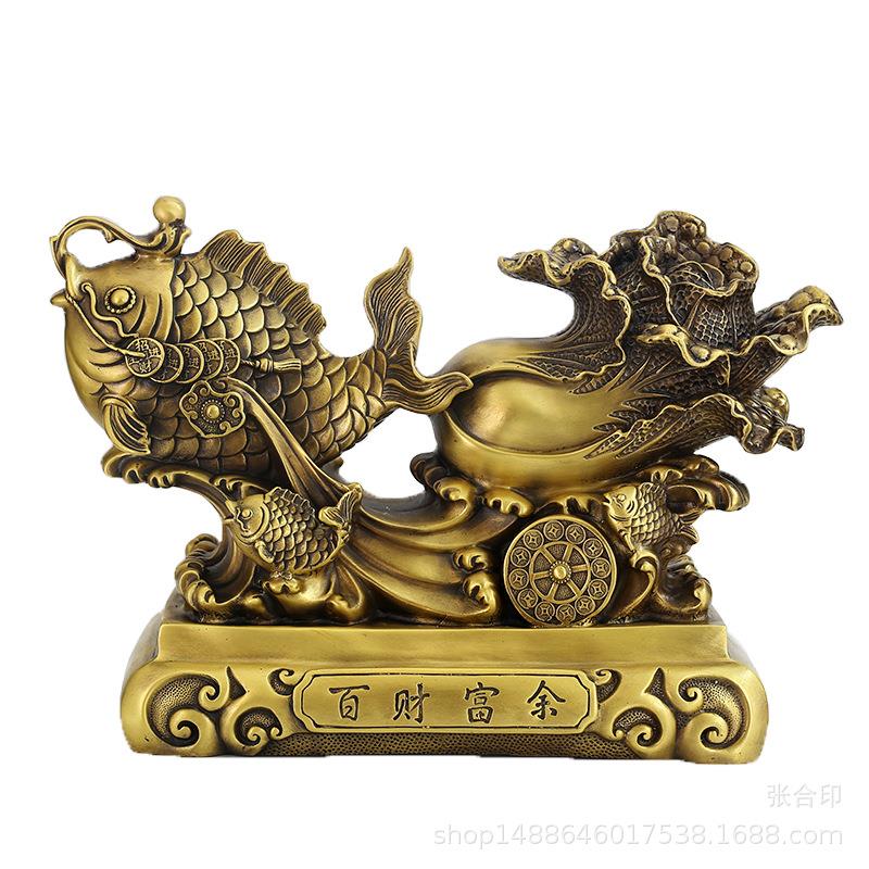 纯铜百财富余摆件金龙鱼拉白菜年年富余生财家居玄关吉祥工艺品