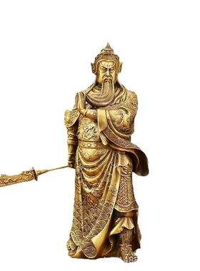 纯铜关公摆件大小号武财神横刀背剑关公家居玄关关羽工艺品摆饰