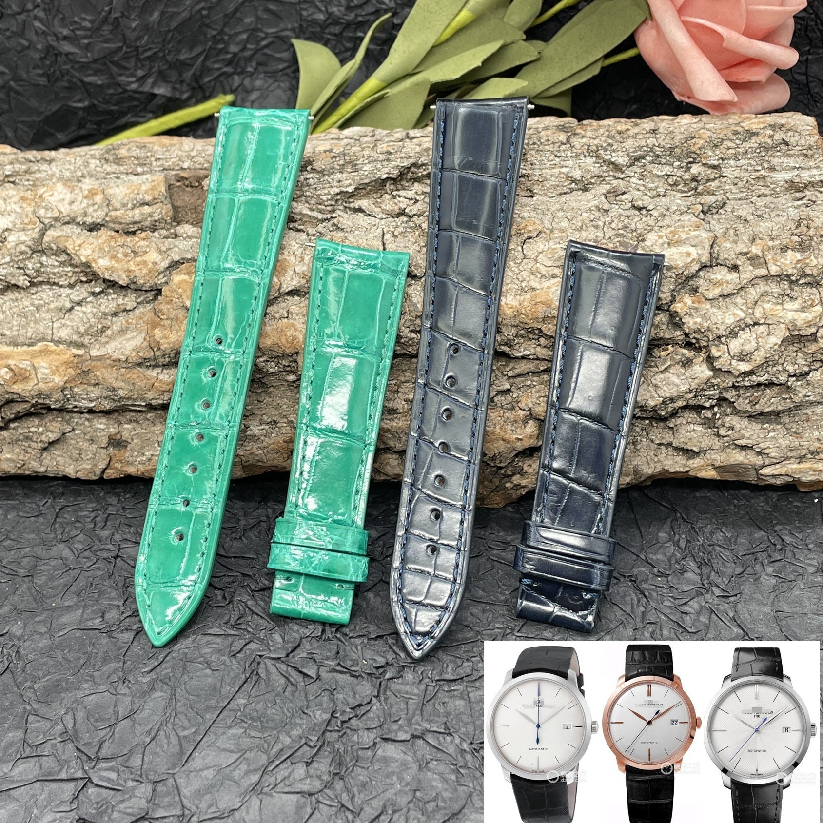 梦诗纯适配GP芝柏表1966系列49525  49551手表鳄鱼皮表带弧形20mm