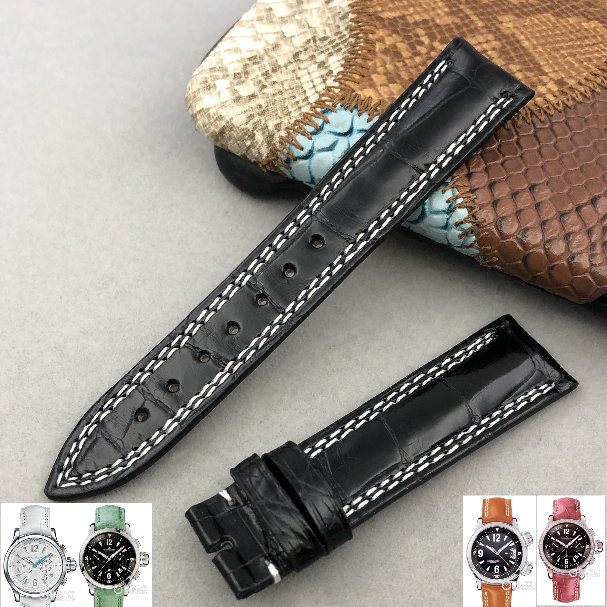 梦诗纯表行 适配积家MASTER COMPRESSOR鳄鱼皮表带双车线 18 21mm