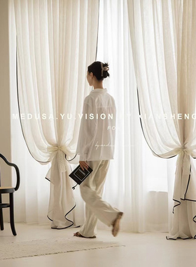 法式奶油风白色亚麻纱帘透光不透人客厅阳台卧室飘窗隔断窗帘防晒