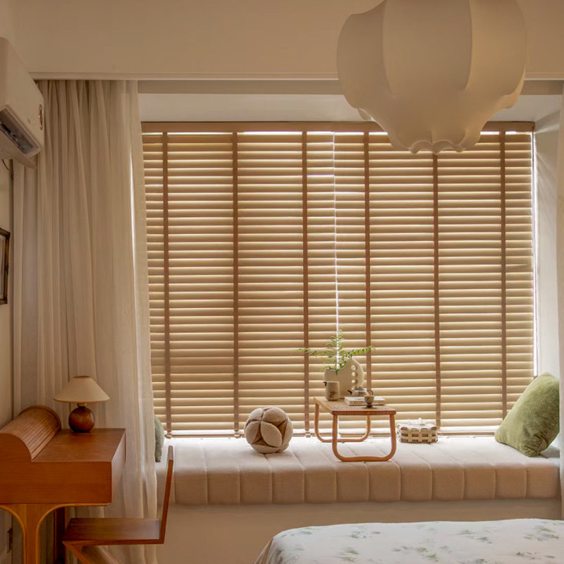 中古风窗帘复古高级感客厅卧室飘窗遮光木百叶纱帘全屋定制套餐