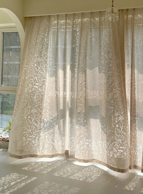 镂空纹理法式浪漫透光不透人纱帘轻奢高档光影刺绣高级感落地窗帘