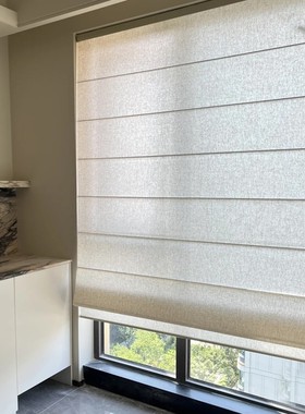 亚麻罗马帘简约日系升降卷帘透光不透人定制儿童房书房升降折叠帘