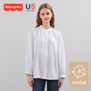 2025新款 娃娃衫 长袖 费雪 孕妇装 秋季 韩版 白色上衣 孕妇纯棉衬衫