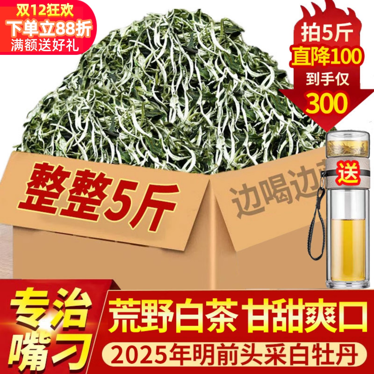 2025年福建高山白茶特级头采白牡丹明前鲜嫩茶叶荒野散茶5斤整箱