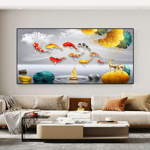 横版客厅九鱼图珍希加厚画板