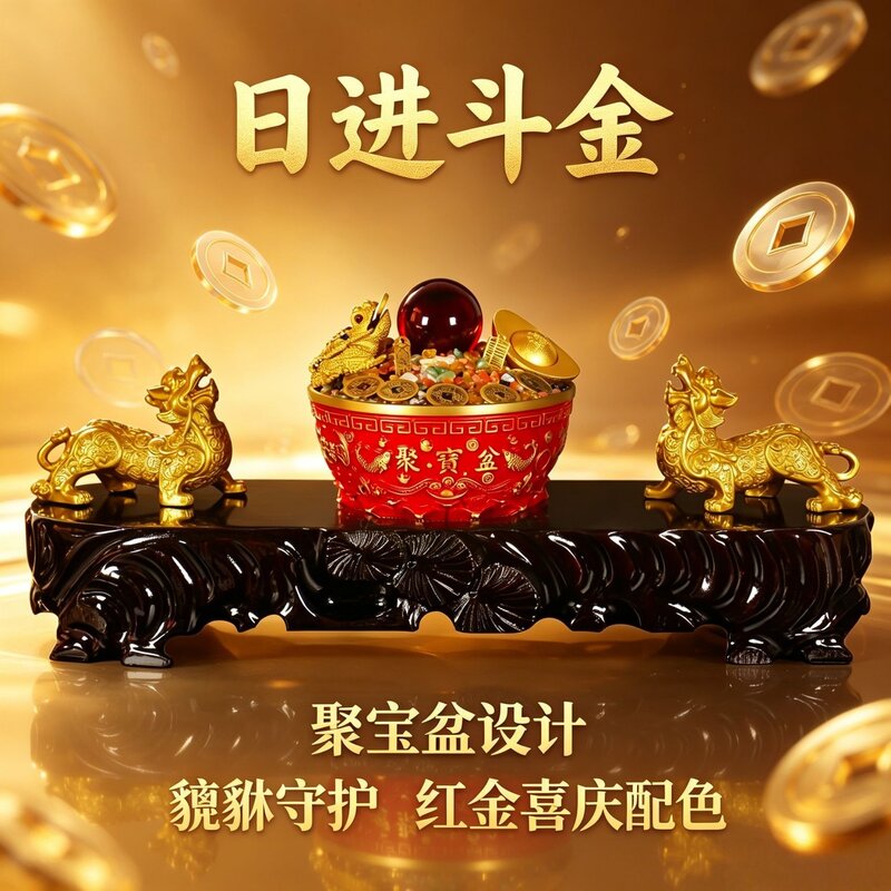 生财生意人摆件双貔貅迎财聚宝盆招财聚财守财家居客厅办公室装饰