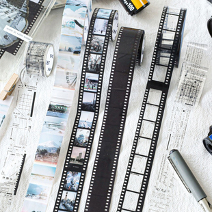 文艺胶片PET手帐胶带复古英文风景边框盐系流麻手帐拼贴装 饰贴纸