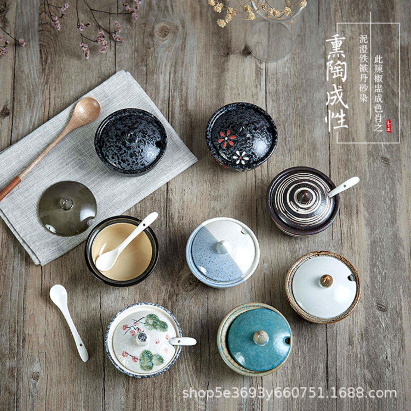 日式手绘陶瓷厨房调料瓶套装家用组合带盖日韩料理寿司摆台调味灌