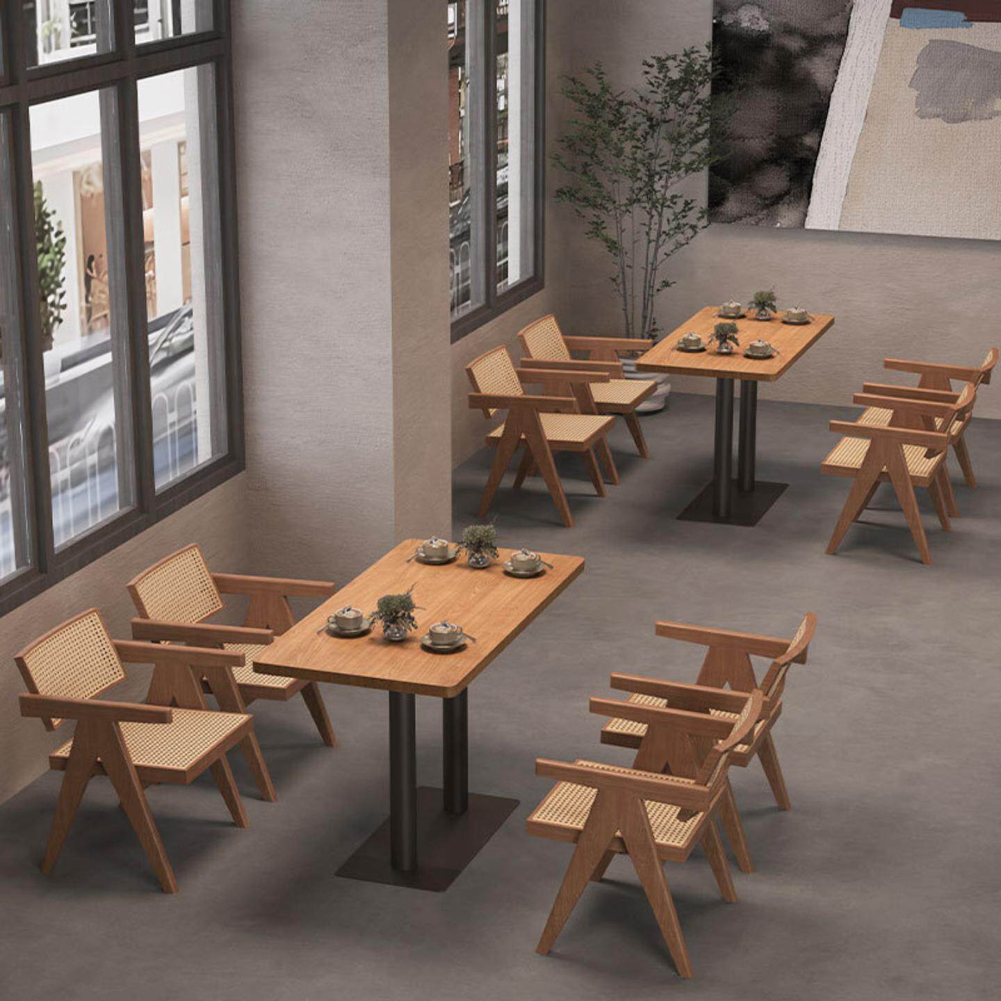 直营现代简约主题奶茶店咖啡厅藤椅餐厅餐饮桌椅卡座沙发组合