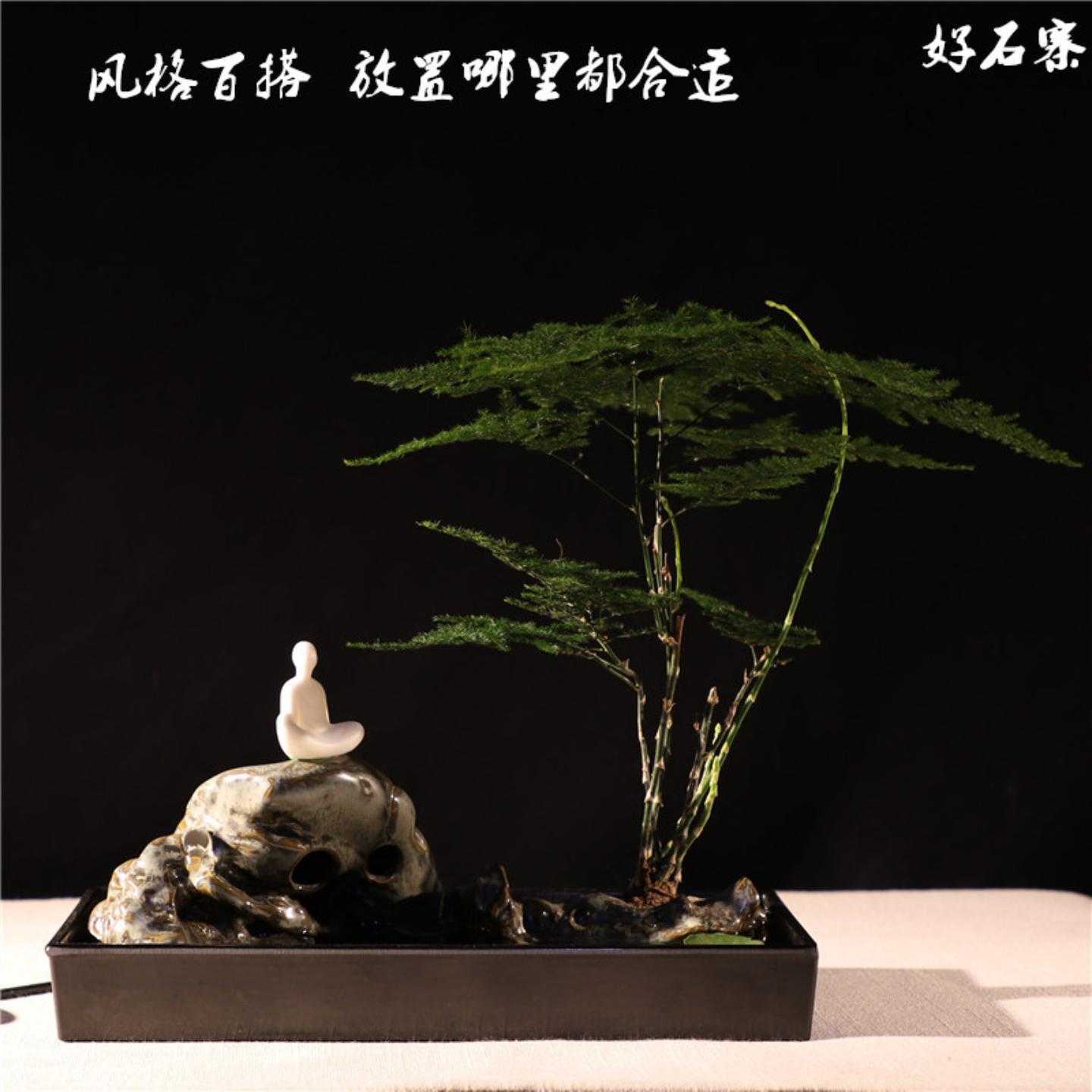 创意陶瓷流水器新中式流水喷泉加湿器摆件禅意办公桌面假山