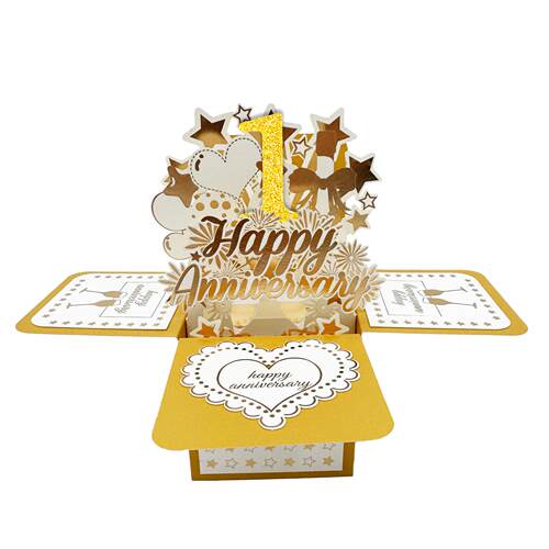 周年HPE007B纪色念金立体烫盒贺卡生日婚庆周年庆金通用HappyAnni
