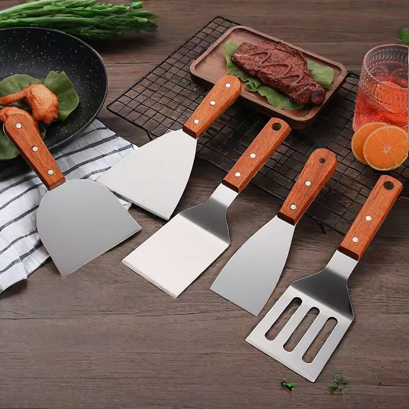 不锈钢木煎铲板烧料理铲商用azx24117铁煎鱼牛扒肉柄排烙饼翻面铲