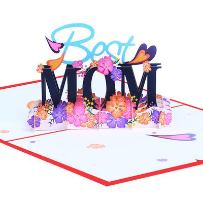 彩印母亲节立生体Best MOM贺Best卡 MOM创意个性3D朵祝福卡片日送
