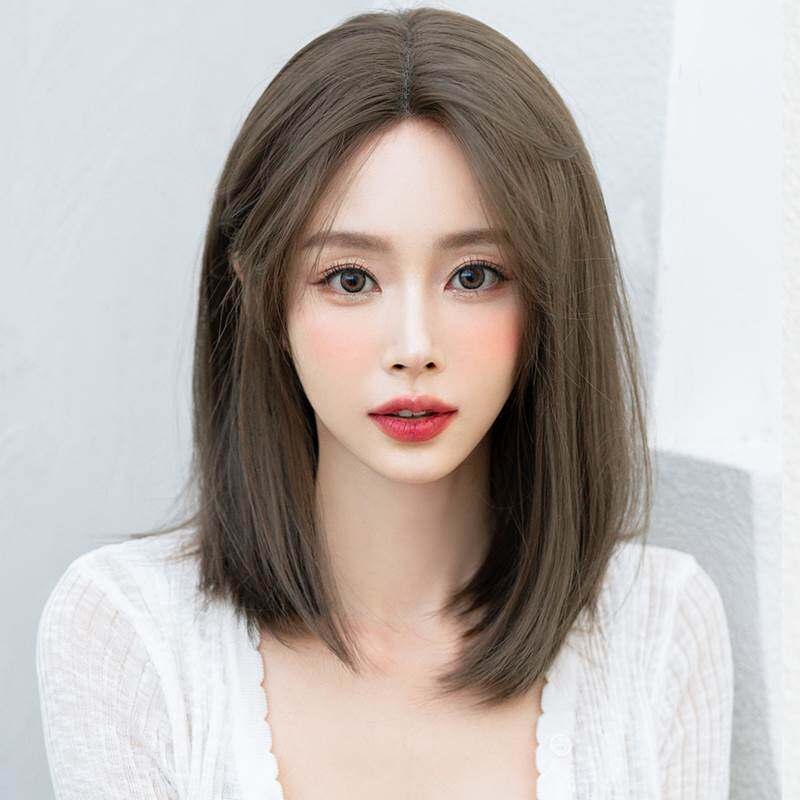 假发女长发假头发自然蕾丝手织八字刘海中分直发锁骨短发全头整顶