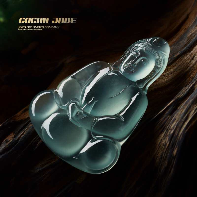 果敢翡翠 高冰蓝水观音翡翠吊坠挂件天然 直播付款链接私拍无效