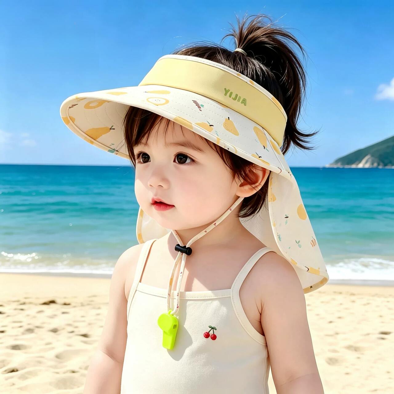儿童帽子巨好看的男宝宝夏季薄款空顶防晒帽女童外出防晒帽披肩帽