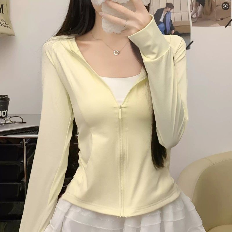 鹅黄色连帽防晒衣女夏季2026新款防紫外线防晒服修身冰丝开衫外套