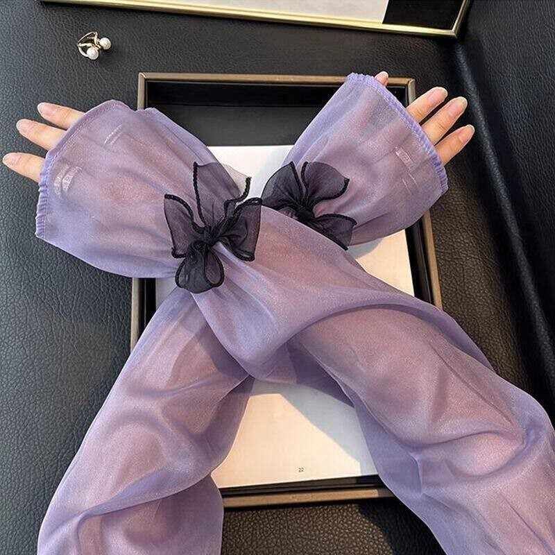 冰丝防晒袖套女2026新款蝴蝶结夏季手袖防紫外线手套宽仙女风冰袖