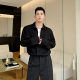 2024春款设计韩版百搭羊毛针织衬衫外套两色男女W1025P100，男装衬衫，电商C219