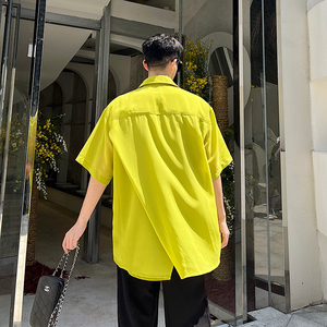 夏款后背开叉设计双层面料解构拼接飘逸短袖衬衫 C0601 P90图片