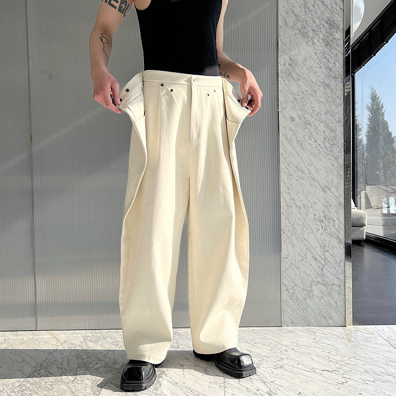2023原创设计师廓形宽松立体剪裁活页阔腿牛仔裤K0554P100,男装休闲裤,电商C219
