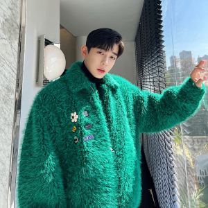 冬款設(shè)計(jì)師水晶綠定制混紡皮草夾克外套送DIY胸針W0536 P220圖片