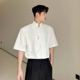 2024夏款立领解构工装机能金属拉链短袖衬衫两色黑白C0412P65，男装衬衫，电商C219
