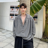 2024春夏设计师休闲宽松格子飘带抽皱娃娃衫男女C0424P80，男装衬衫，电商C219