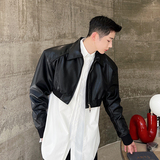 秋款设计师宽肩廓形黑色短款拉链皮夹克外套W0498P115，商品下架区，电商C219