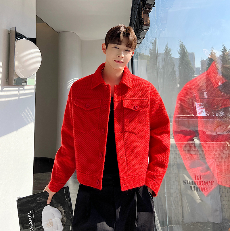 早春重磅韩版加厚设计师短款针织纯色夹克外套三色W0551P160，男装夹克，电商C219