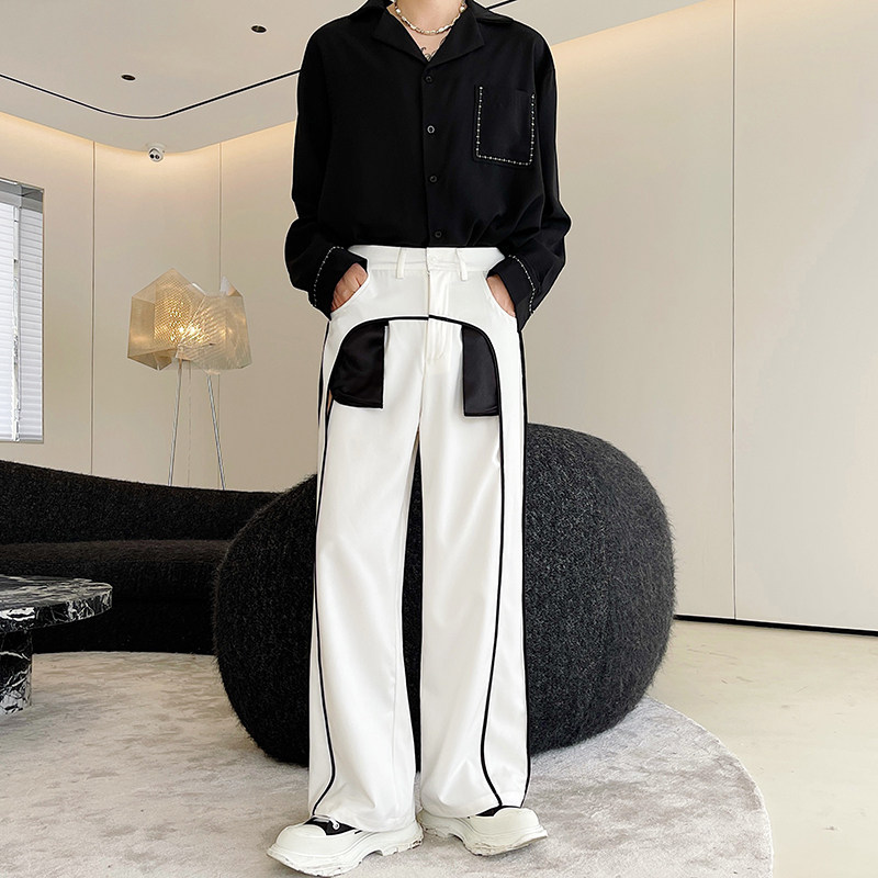 2024秋款ins韩版小香风个性黑白撞色拼接休闲长裤 两色 K0303 P85图片