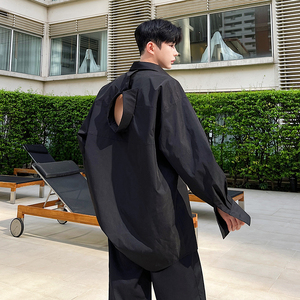 春夏设计师韩版休闲解构双领镂空百搭衬衫两色男女C0584 P75图片