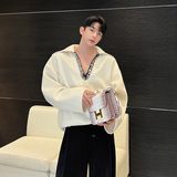 秋冬设计师老钱风重磅针织撞色v领编织绳装饰卫衣W0664P125，男装卫衣，电商C219