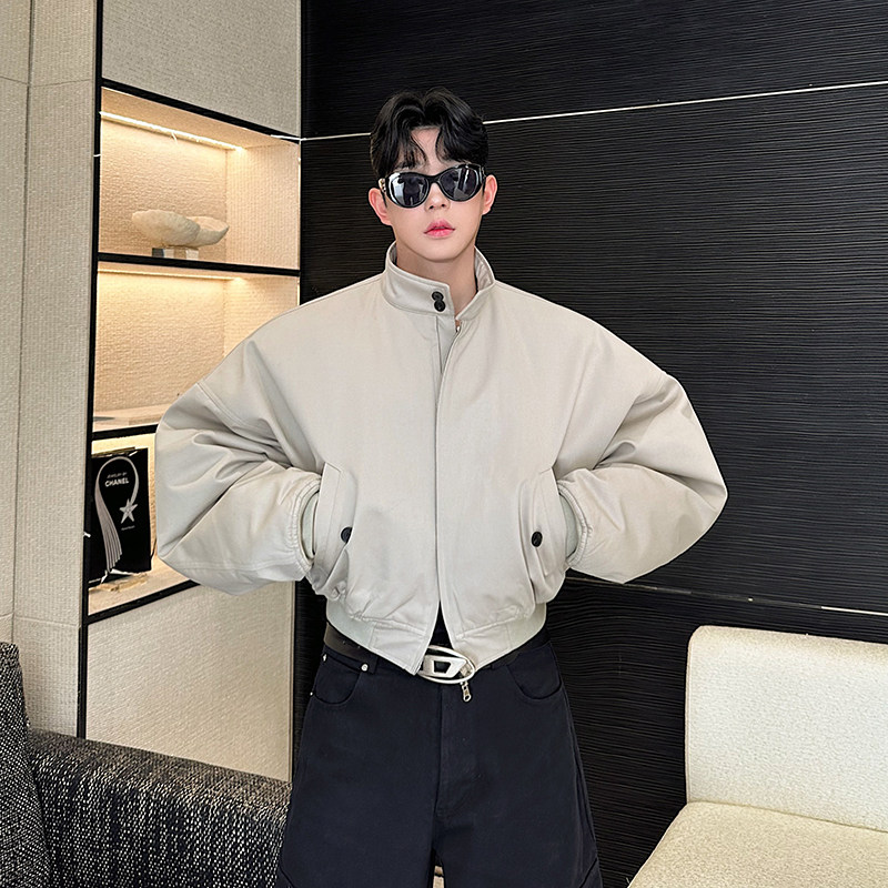 棉衣短款长袖双面穿纯色棉服厚款时尚拼接宽松拉链牛仔休闲百搭,男装棉衣,电商C219