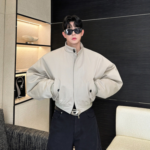 棉衣短款长袖双面穿纯色棉服厚款时尚拼接宽松拉链牛仔休闲百搭图片