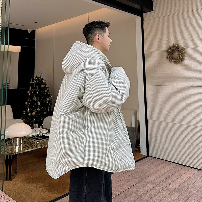 秋冬设计韩版格纹加厚廓形连帽包扣衬衣棉服外套W0696P185,男装棉衣,电商C219