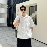 夏款秀款设计师重工立体解构珍珠装饰短袖衬衫两色男女C0602P80，男装衬衫，电商C219