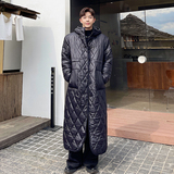 2024冬季秀款个性超长菱形格连帽可收腰抽绳棉衣两色W0346P195，男装棉衣，电商C219