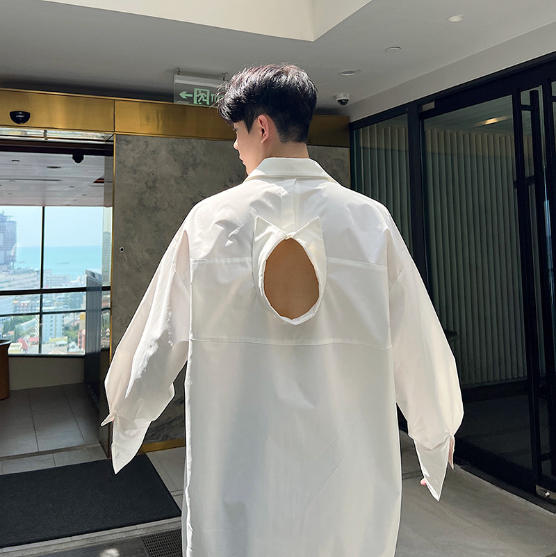 春夏设计师韩版休闲解构双领镂空百搭衬衫两色男女C0584P75,男装衬衫,电商C219