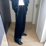 2024春季秀款百搭潮流宽松丝绒牛仔明线直桶阔腿休闲裤K0400P80，男装休闲裤，电商C219