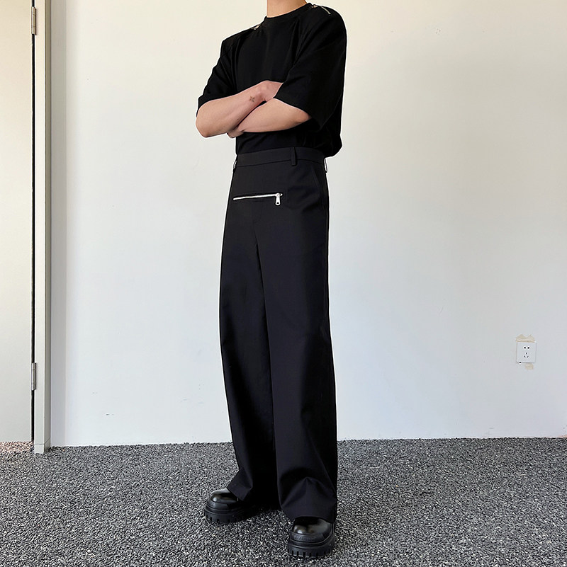 2023设计师个性百搭前后拉链直筒开叉休闲西裤K0581P95,男装休闲裤,电商C219