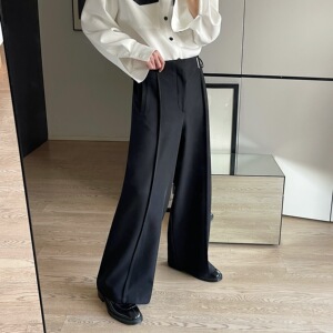 设计师气质百搭解构松紧腰休闲阔腿长裤两色男女 K0404 P85图片