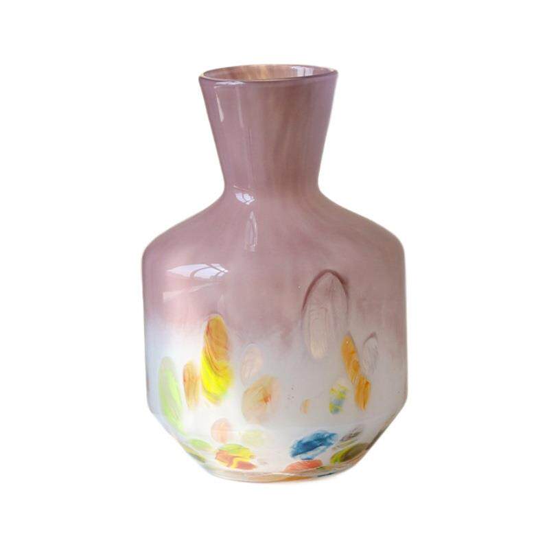 中古芬顿粉色玉质玻璃花瓶样板房客厅家居摆件春色花器