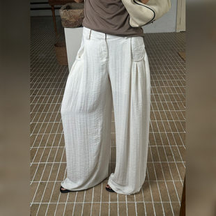 十三粥 悠闲派 夏季高腰纯色垂感薄款百搭宽松直筒阔腿休闲裤女