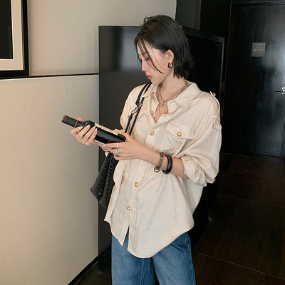 十三粥 老钱秘境 莱赛尔亚麻极简休闲衬衫女宽松显瘦气质百搭长袖