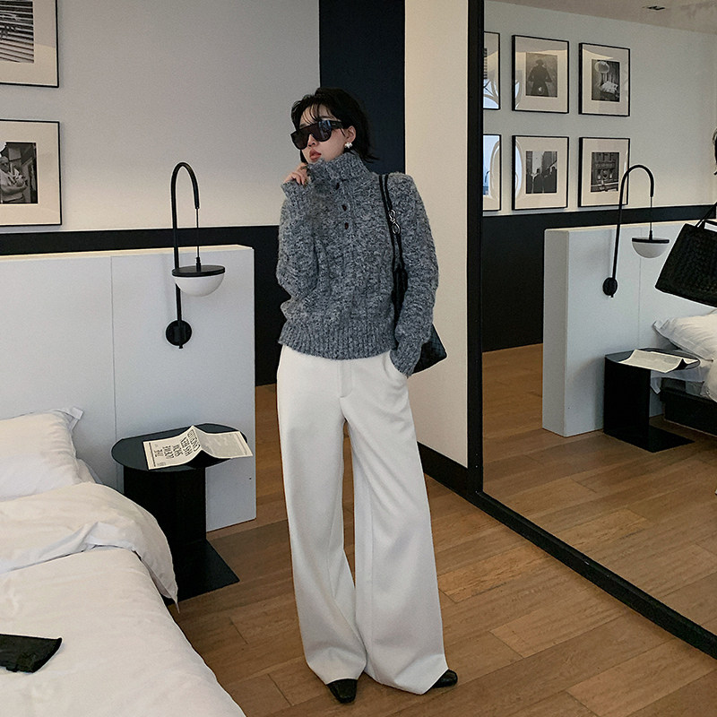 十三粥 枫糖拿铁 绵羊毛经典宽松直筒西装裤女通勤实穿简约百搭