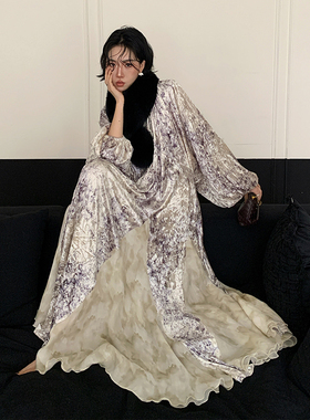 【SHISANZHOU/黑标系列】浮光 新中式长款连衣裙女秋冬宽松遮肉